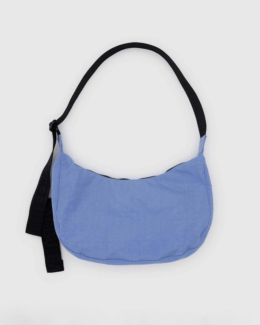 cornflower medium nylon crescent bag with black strap