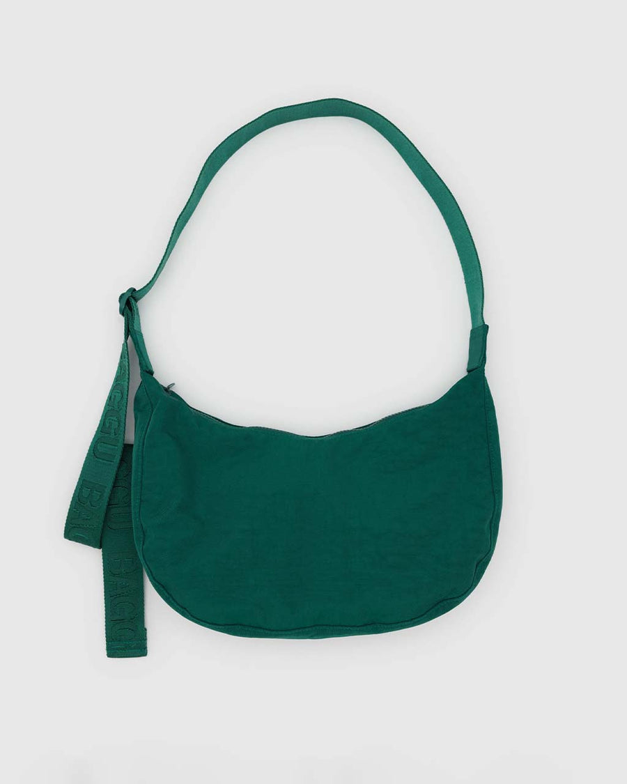 cypress green medium nylon crescent bag with tonal strap