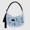 light blue medium crescent bag with black embroidered ballet icons 