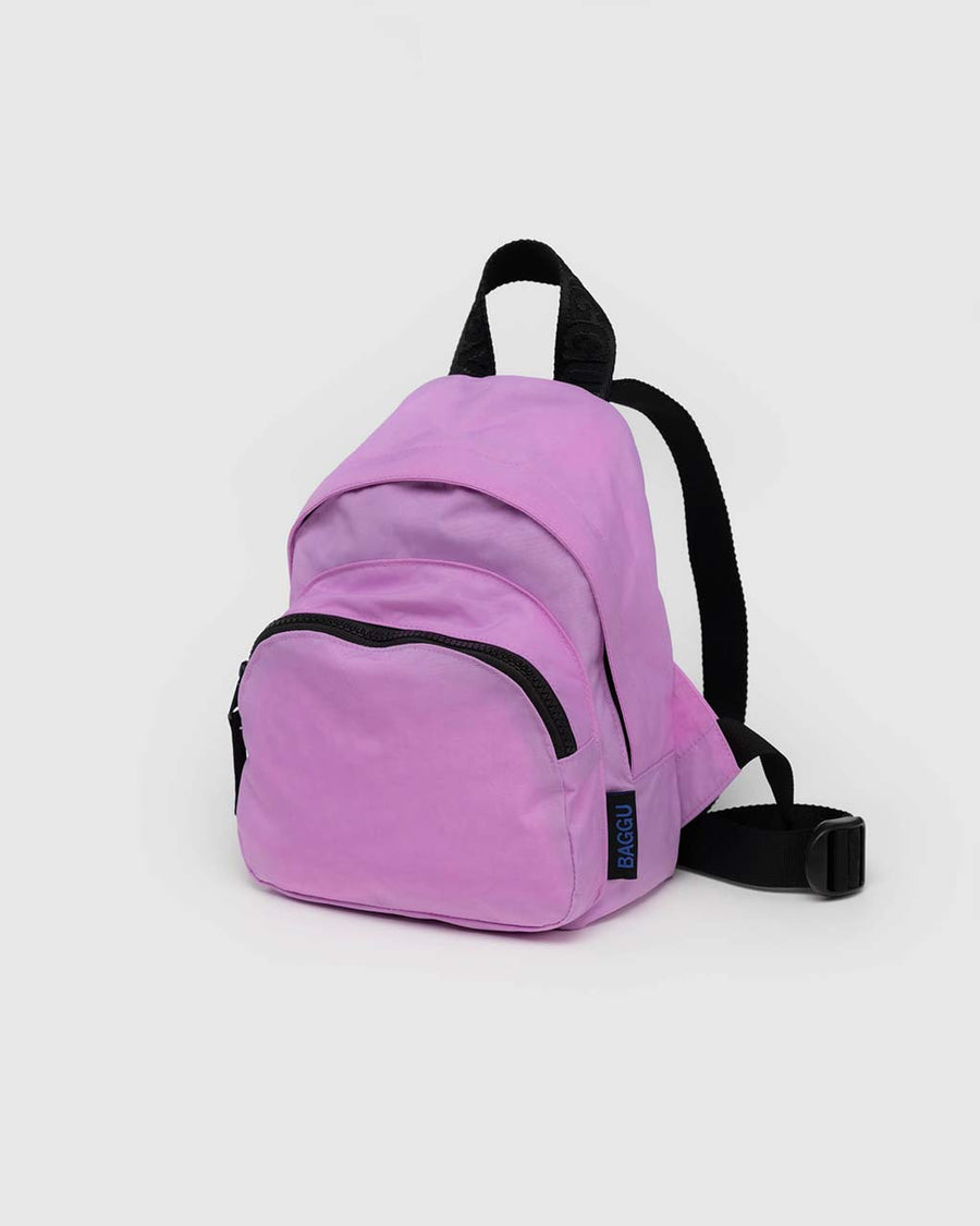 peony pink mini nylon with larger zipper compartment and small zippered front compartment