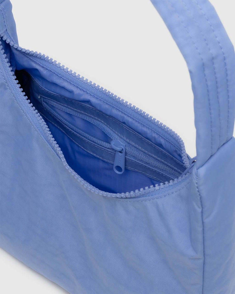 interior pocket of cornflower mini nylon shoulder bag