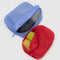 set of two nylon packing cube set: red small and cornflower large with items inside