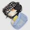 set of 2 packing cubes: light blue constellation, and black with cream moon phases with items inside