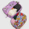 set of two packing cube sets: periwinkle snoopy floral and pink spike desert print with items inside