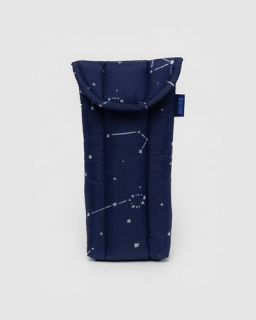 navy puffy eyeglass sleeve with white constellation print