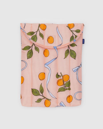 light pink 13 in. laptop sleeve with apricot and lavender ribbon print