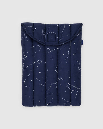 navy 13 in. puffy laptop sleeve with white constellation print