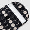 black 16 inch puffy laptop sleeve with white moon phase print with a laptop sticking out