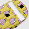 yellow 16 inch puffy laptop sleeve with snoopy wearing a pinky puffer coat and hat with a laptop sticking out