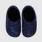 navy blue puffer slippers with white constellation print