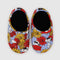 cornflower puffer slippers with snoopy and red and yellow flower print