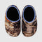 puffer slippers with realistic forest print and periwinkle trim