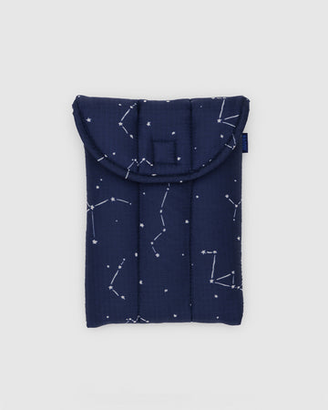 navy 8 inch puffy tablet sleeve with white constellation print