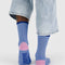 back view of cornflower ribbed socks with navy and pink trim