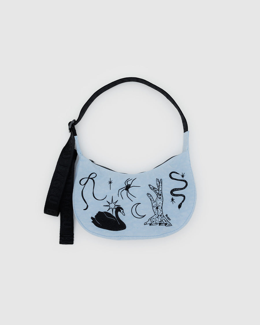 Small Nylon Crescent Bag - Embroidered Ballet Icons