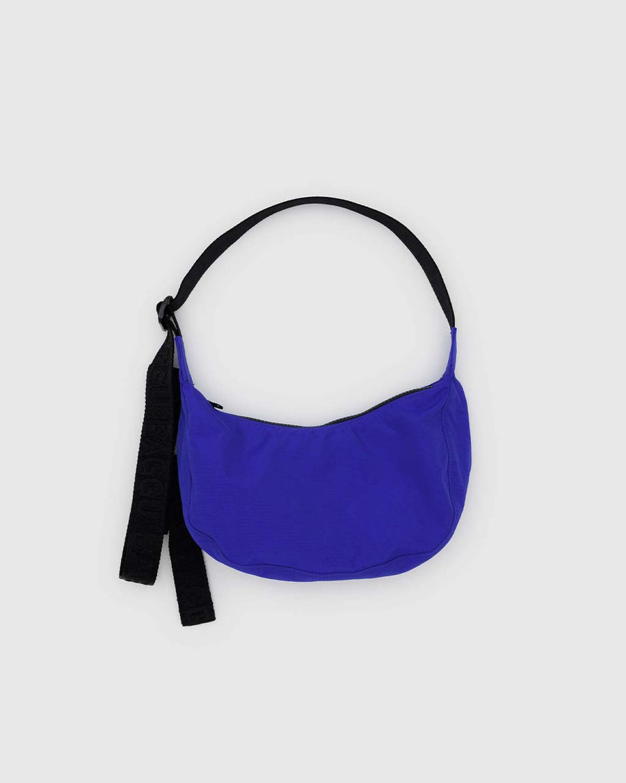 bright blue small nylon crescent bag