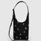 black small sling bag with metallic star print