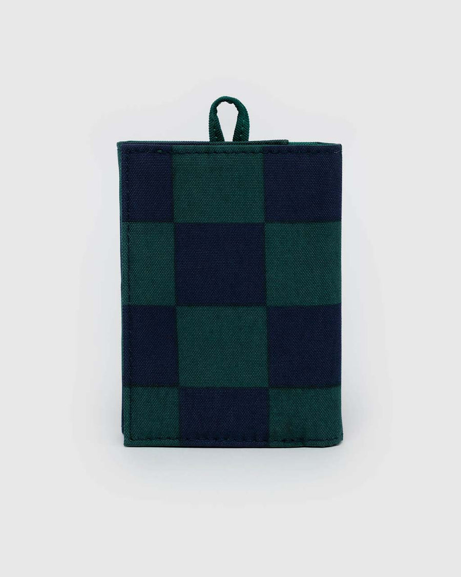 dark green and navy checkered wallet