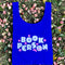 royal blue standard baggu with white 'book person' and pink shapes across the front