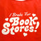 up close of red standard baggu with white 'i brake for bookstores!