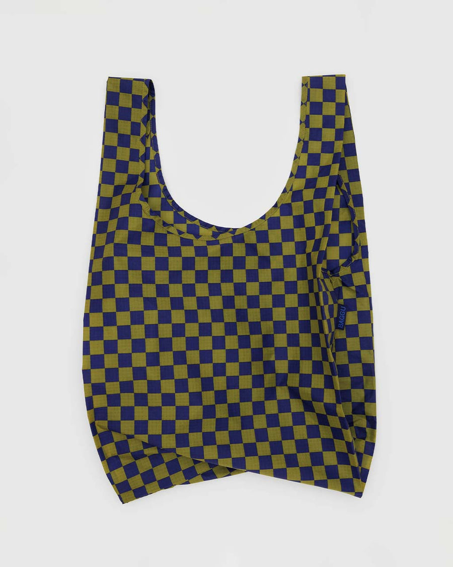 olive and navy checkered standard baggu