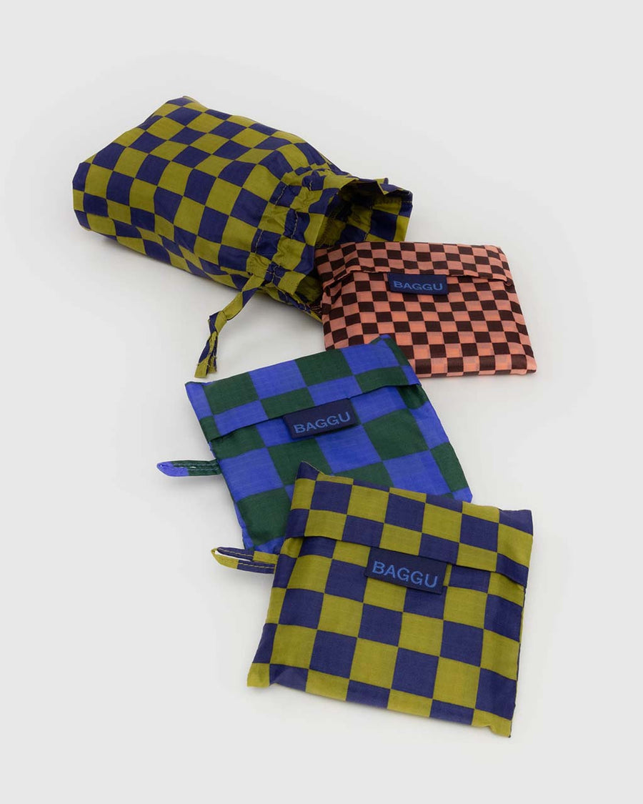 packaged three standard baggus in various checker colors