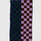 split navy/dark green checker and brown/pink checker towel