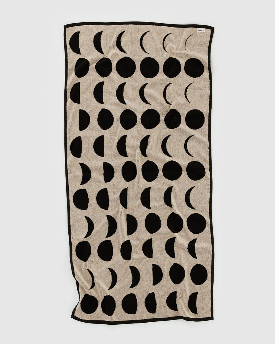 reversible cream bath towel with black moon phases