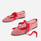 un-tied red mesh ballet flats with bow strap