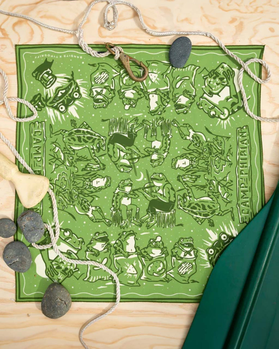 green square bandana with fiddling frog print