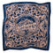 blue square bandana with pink mountain scene and floral print