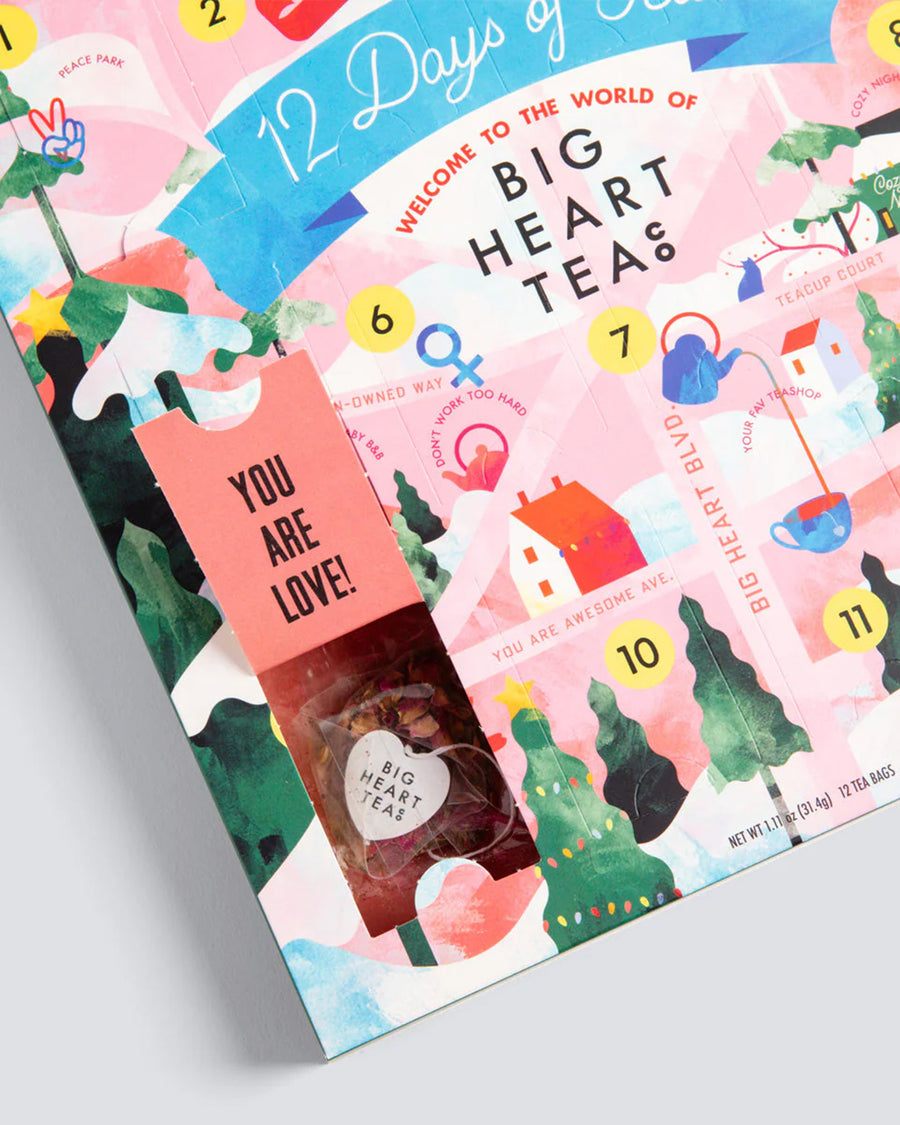 up close of 12 days of tea advent calendar with a tea bag inside