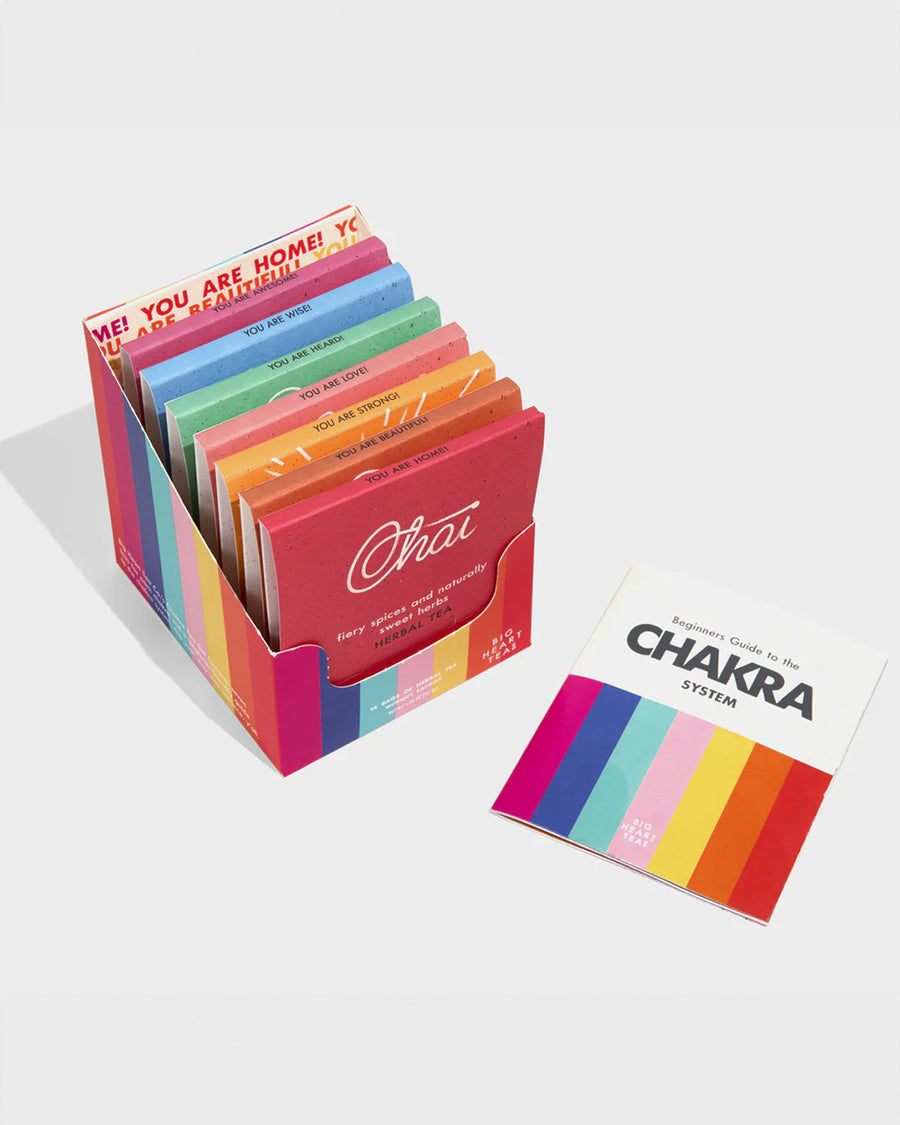 inside box of chakra tea set with 14
bags of tea