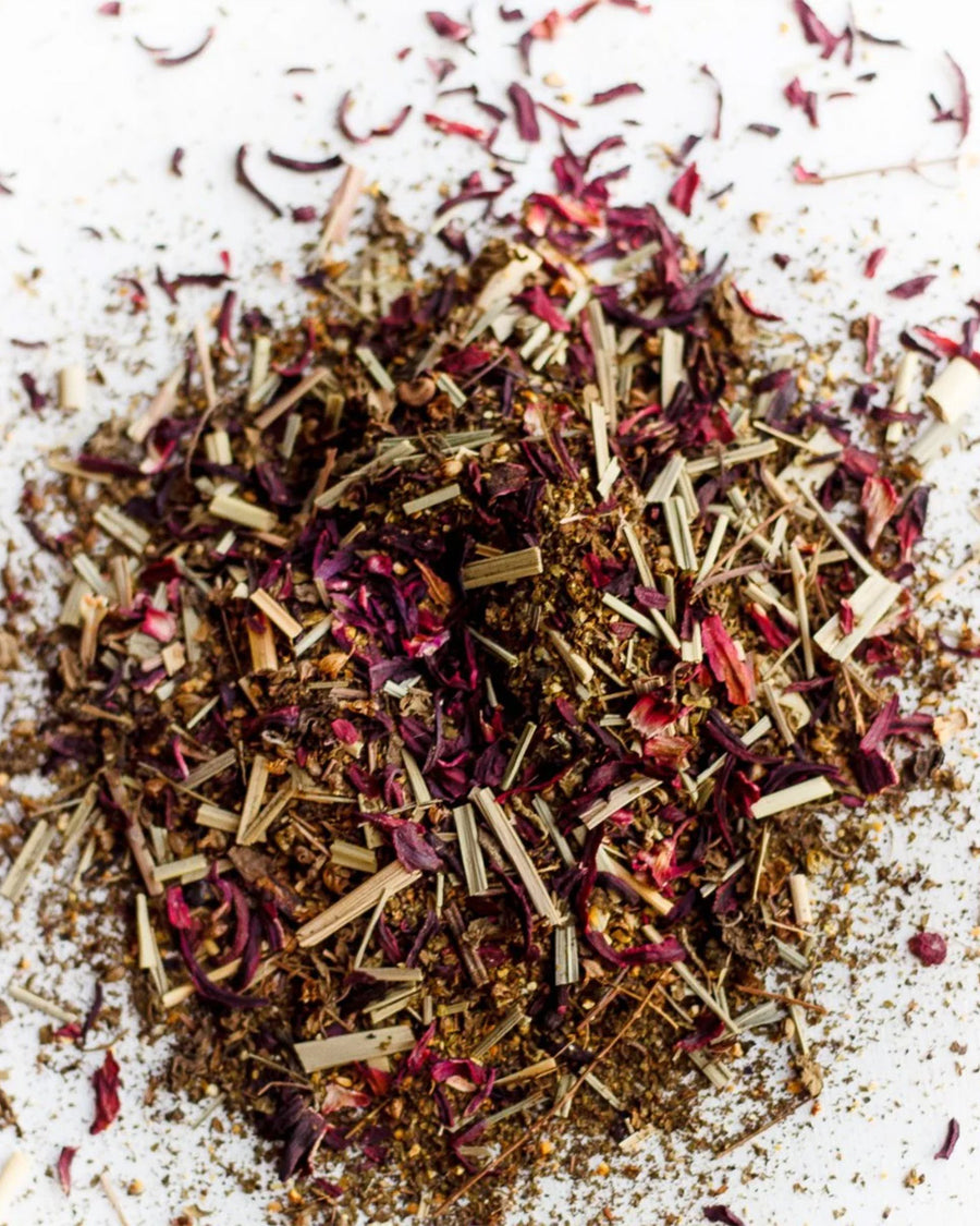 up close of loose leaf pink hibiscus tea