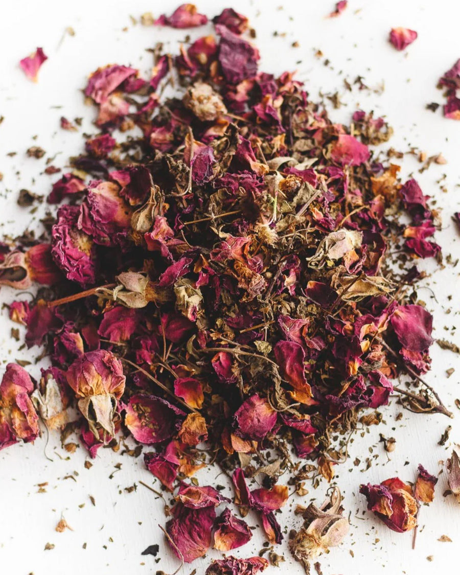 up close of loose leaf rose tea bags