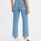 back view of light denim high waist jeans