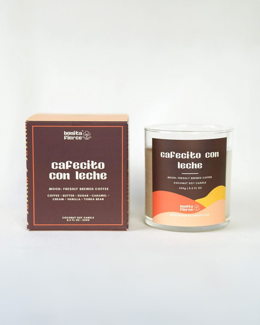 cafecito con leche 8.5 oz soy candle and box