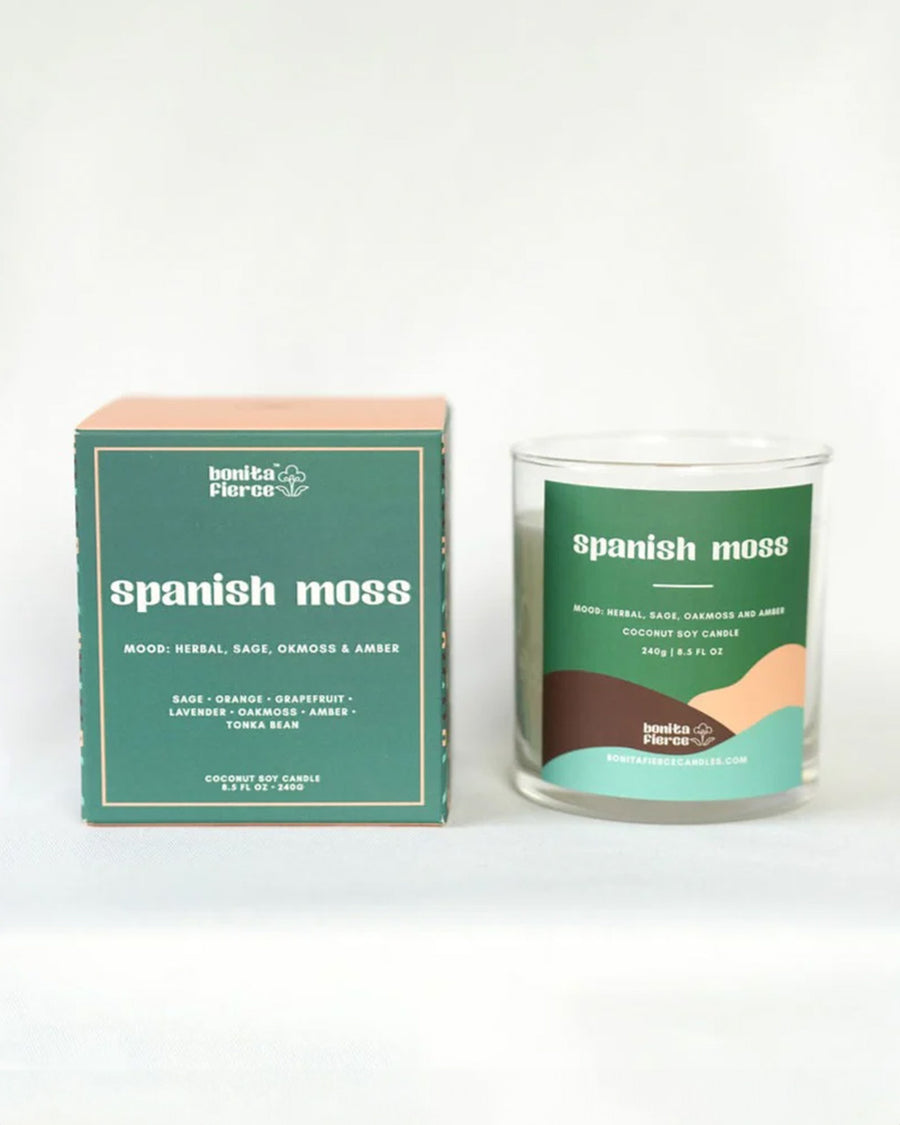 spanish moss scented soy candle and box