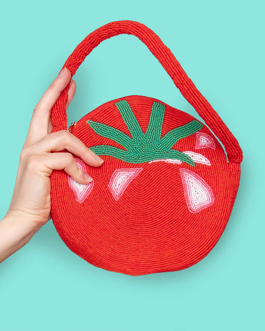 beaded tomato shaped bag with short beaded strap