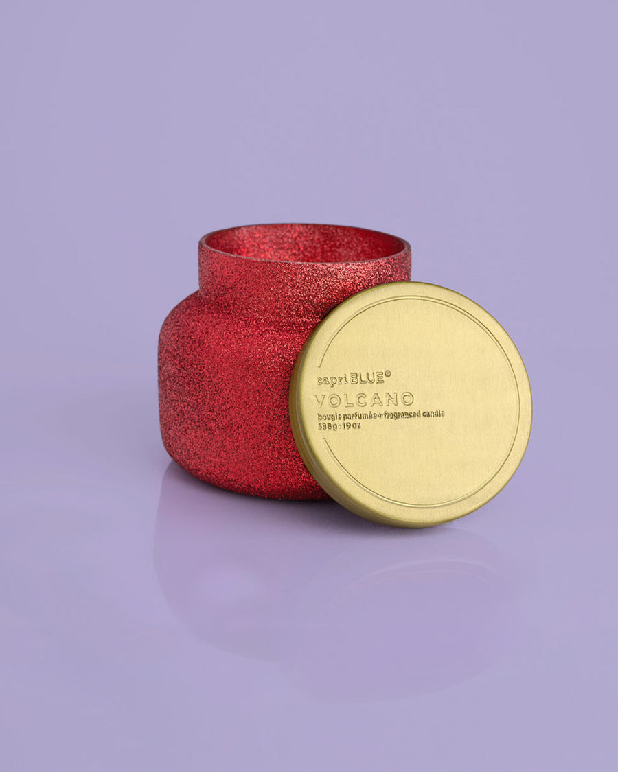 19 oz. red glitter candle with gold lid 