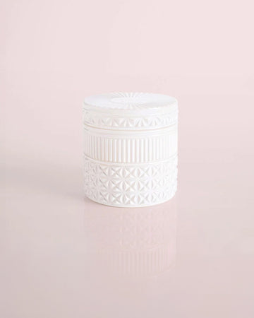 white textured opal candle with matching lid