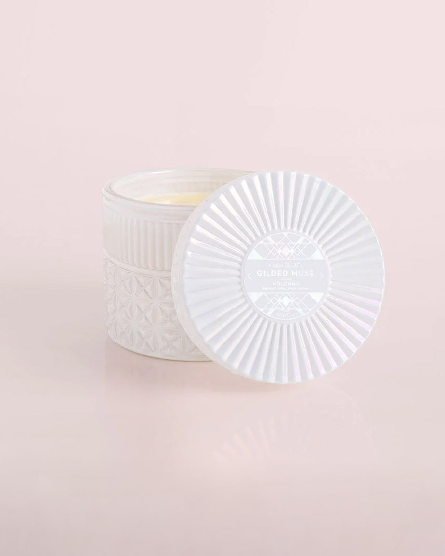 white textured opal candle with matching lid