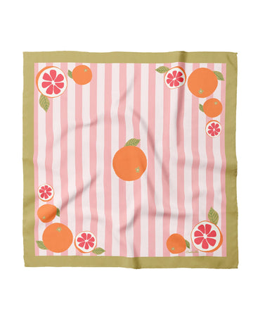 pink and white stripe bandana with orange print