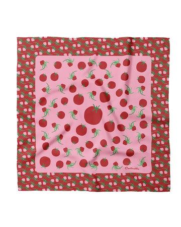 pink and red cotton silk bandana with all over tomato print