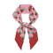 other side of pink silk ribbon neck scarf with red tomato print