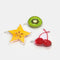 set of three realistic fruit print clips: yellow starfruit, kiwi, and cherries