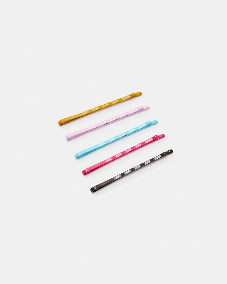 mustard, lavender, light blue, pink and black bobby pins