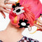 model wearing black and white flower shaped hair claw