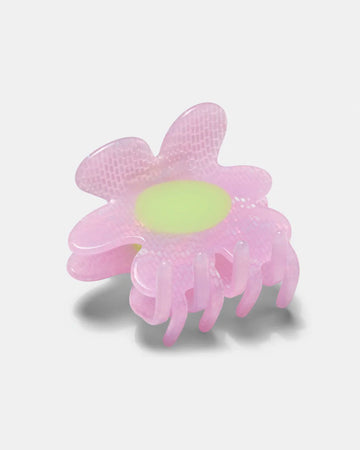 shimmer lilac flower hair claw with yellow/lime center