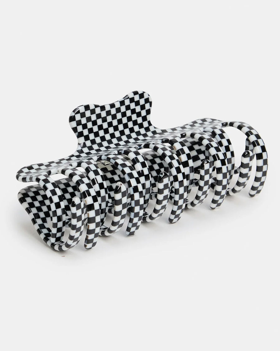 large black and white checkered hair claw with double row of teeth